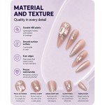 Nude‑Pink Almond Press‑On Nails, Luxury False Nails With Large Pink‑White Rhinestones & Silver Glitter For Party
